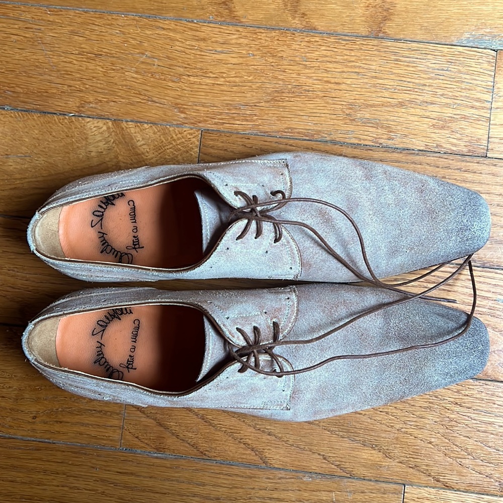 Santoni cream/tan Suede Derby 9.5 US Men